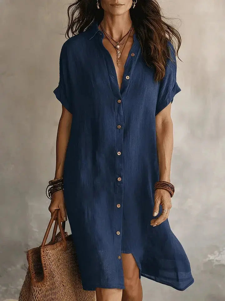 Linen Button Front Midi Dress My Store