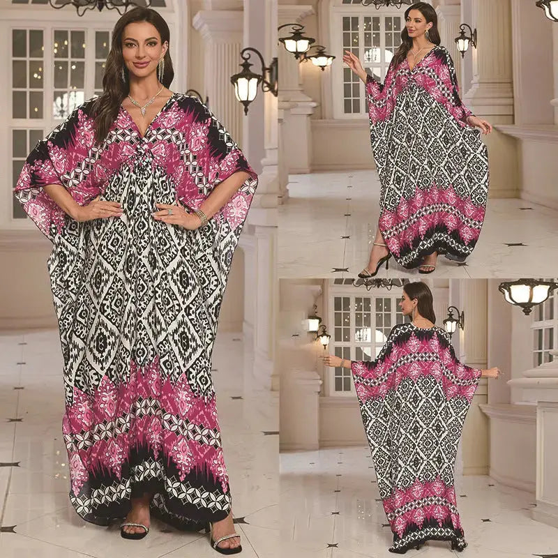 Cotton Printed Vacation Beach Long Dress for Women, Loose Long Dress, Bikini Cover-Up, Sun Protection Clothing My Store