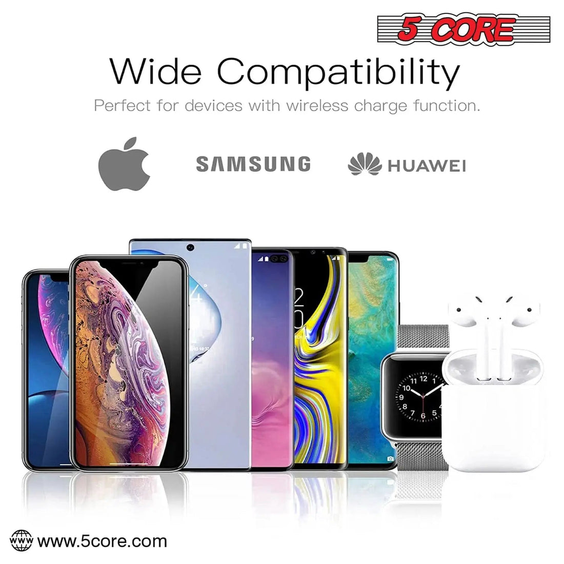 5Core Fast 3 in 1 Wireless Charging Station 10W Phone Watch Earpod Charger Velmora