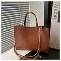 Embossed Letter Large Capacity Retro Shoulder Tote Bag My Store