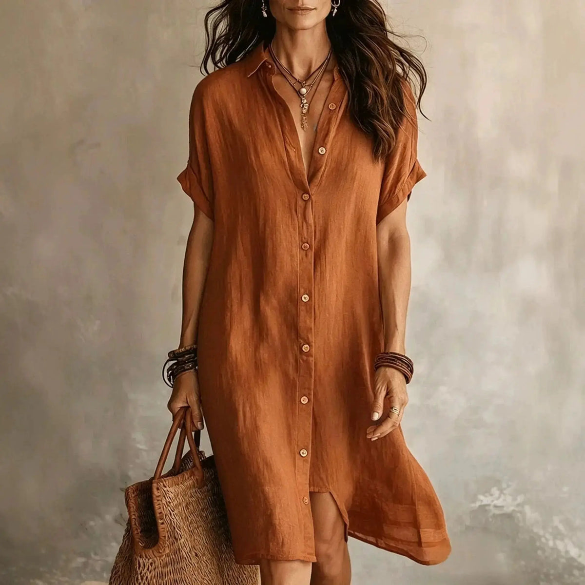 Linen Button Front Midi Dress My Store