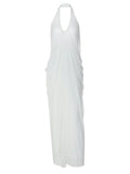 Backless Halter Mesh Maxi Dress With Pleated Skirt My Store