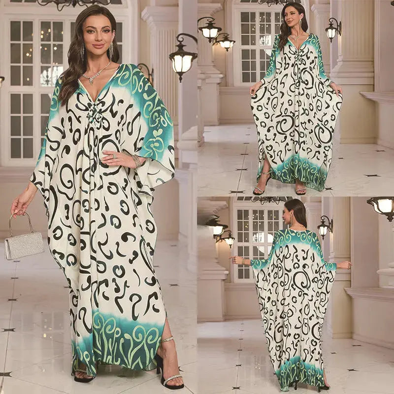 Cotton Printed Vacation Beach Long Dress for Women, Loose Long Dress, Bikini Cover-Up, Sun Protection Clothing My Store