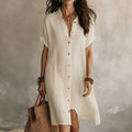 Linen Button Front Midi Dress My Store