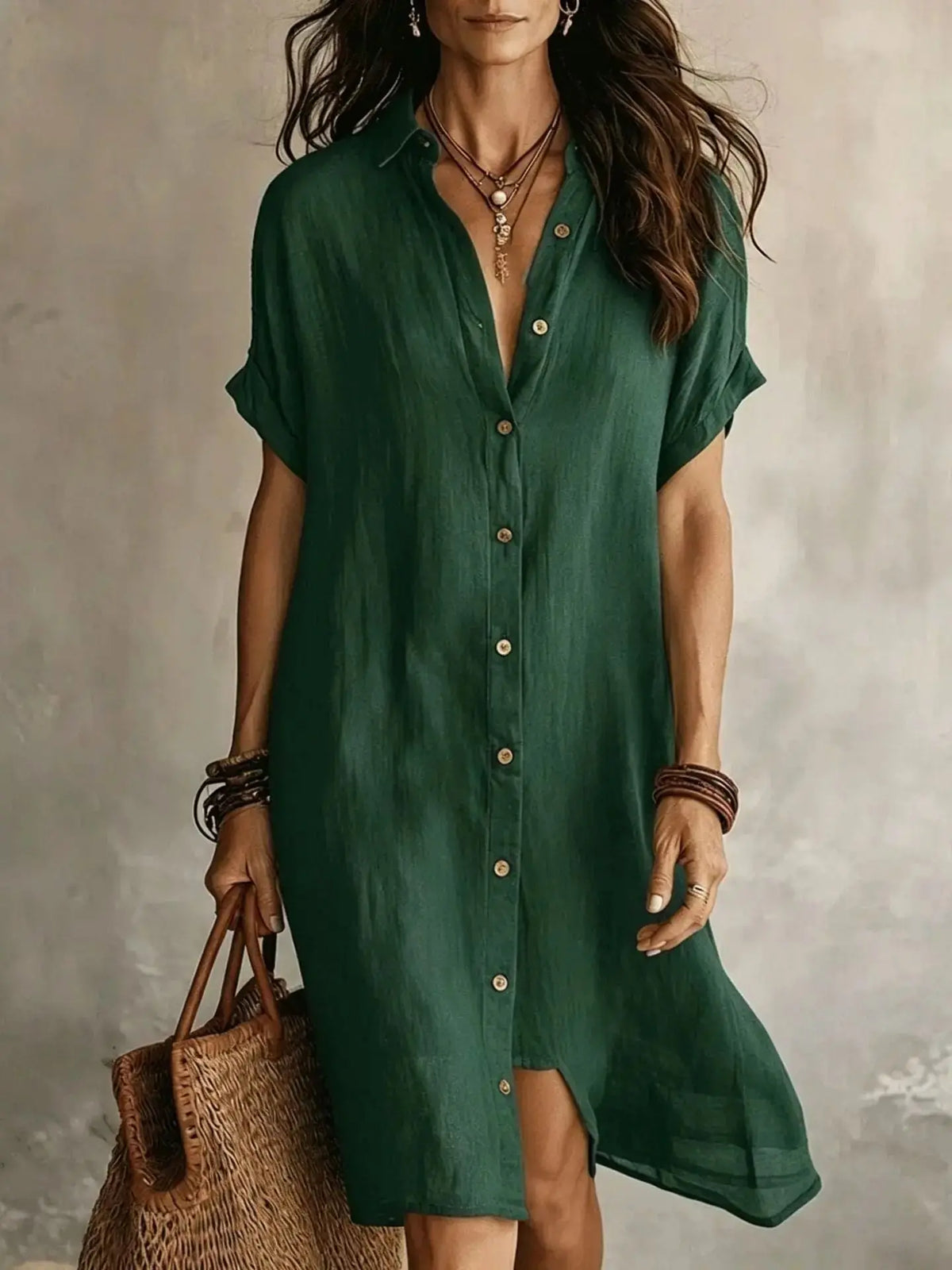 Linen Button Front Midi Dress My Store