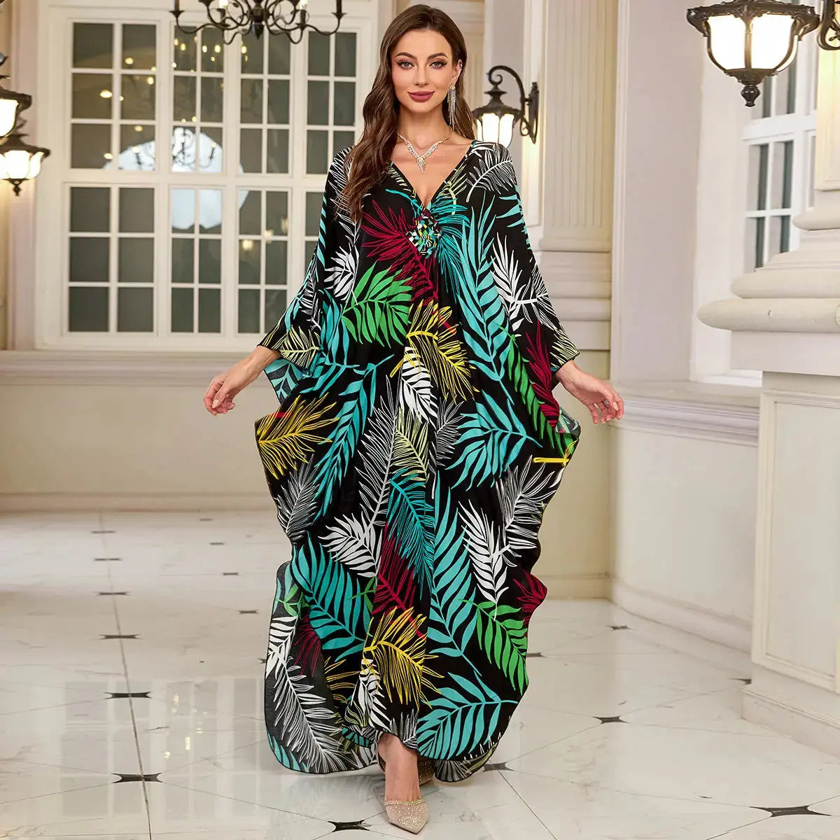 Cotton Printed Vacation Beach Long Dress for Women, Loose Long Dress, Bikini Cover-Up, Sun Protection Clothing My Store
