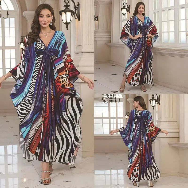 Cotton Printed Vacation Beach Long Dress for Women, Loose Long Dress, Bikini Cover-Up, Sun Protection Clothing My Store