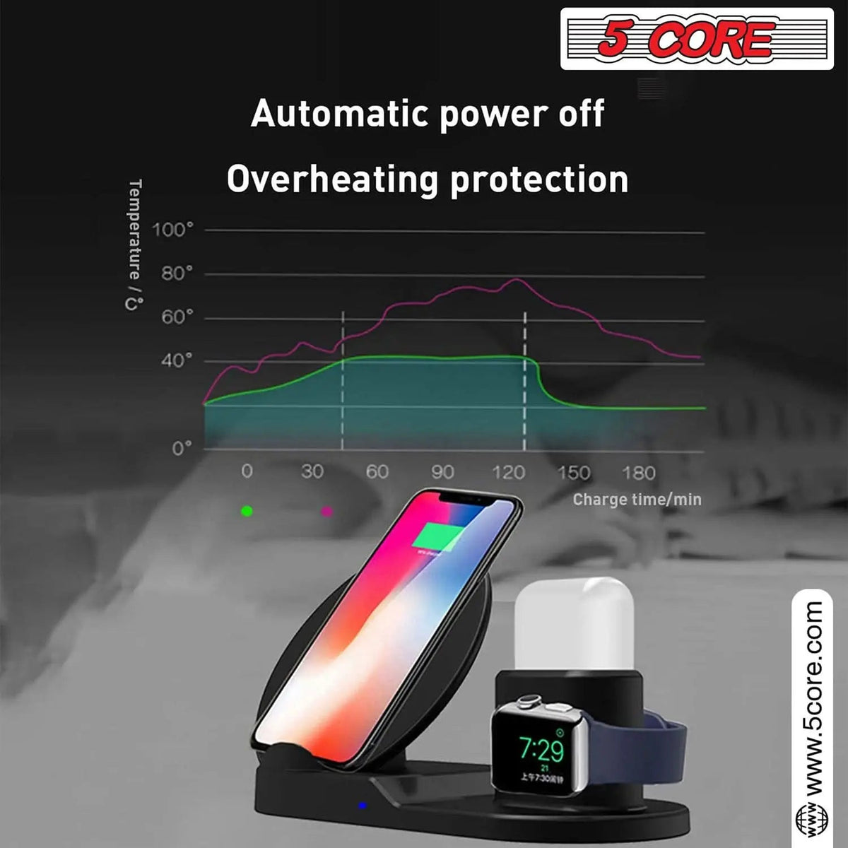 5Core Fast 3 in 1 Wireless Charging Station 10W Phone Watch Earpod Charger Velmora