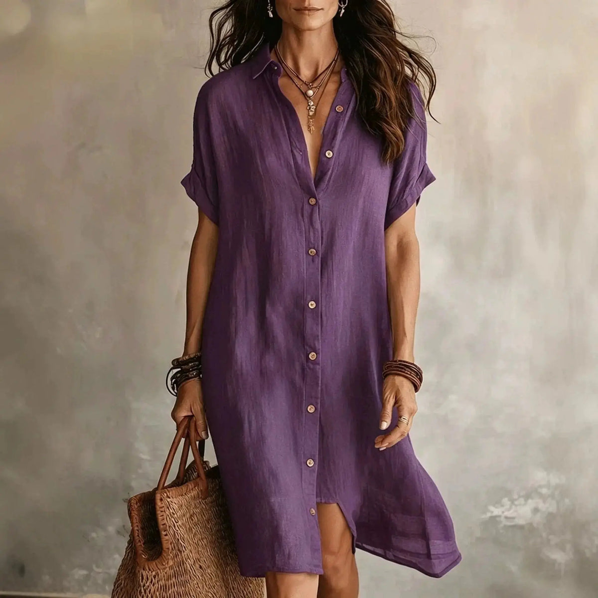Linen Button Front Midi Dress My Store