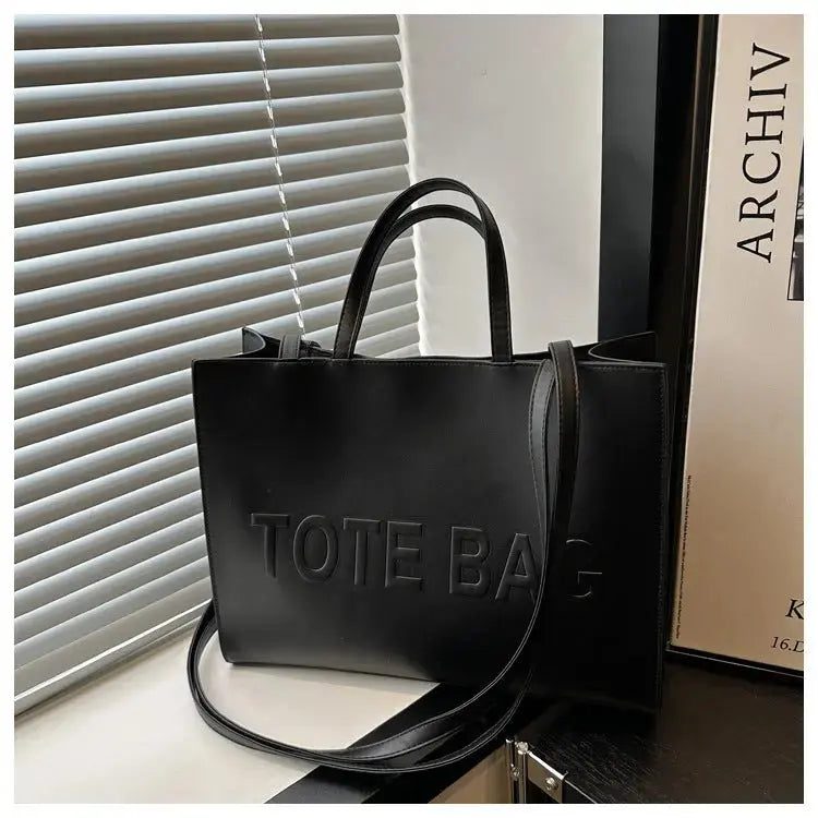 Embossed Letter Large Capacity Retro Shoulder Tote Bag My Store