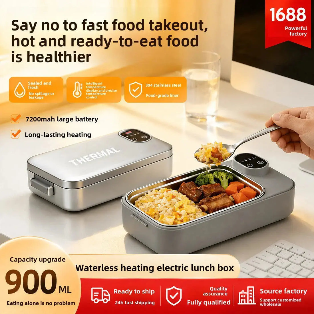New Model of Water-Free Heating Lunch Box, USB Charging Portable Insulated Lunch Box, 304 Stainless Steel Electric Heating Lunch Box My Store