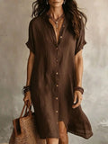 Linen Button Front Midi Dress My Store