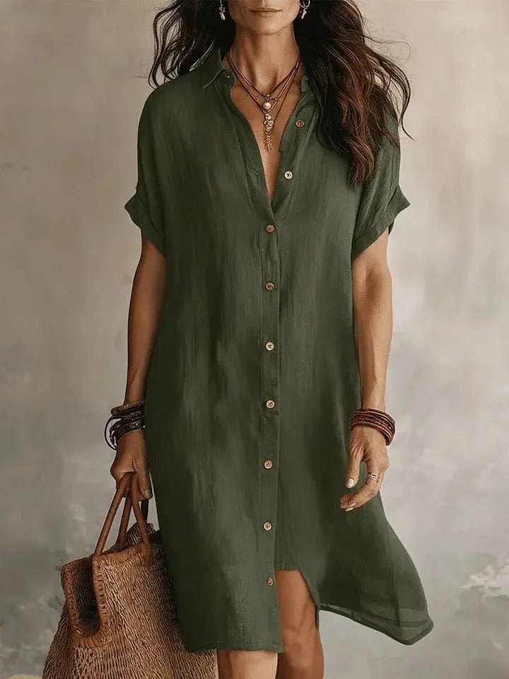Linen Button Front Midi Dress My Store