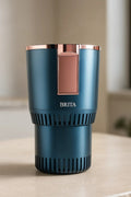 Blue Metallic Cylindrical Device with Rose-Gold Accent Panel Velmora