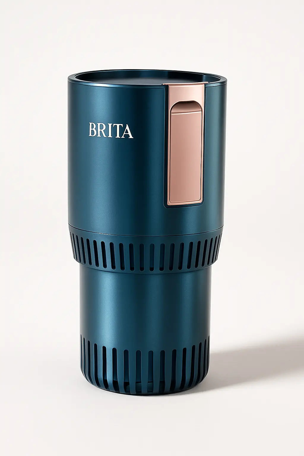 Blue Metallic Cylindrical Device with Rose-Gold Accent Panel Velmora