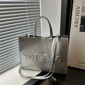Embossed Letter Large Capacity Retro Shoulder Tote Bag My Store