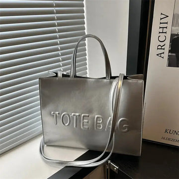 Embossed Letter Large Capacity Retro Shoulder Tote Bag My Store