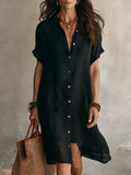 Linen Button Front Midi Dress My Store