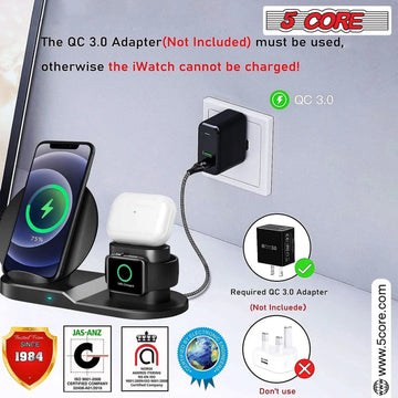 5Core Fast 3 in 1 Wireless Charging Station 10W Phone Watch Earpod Charger Velmora