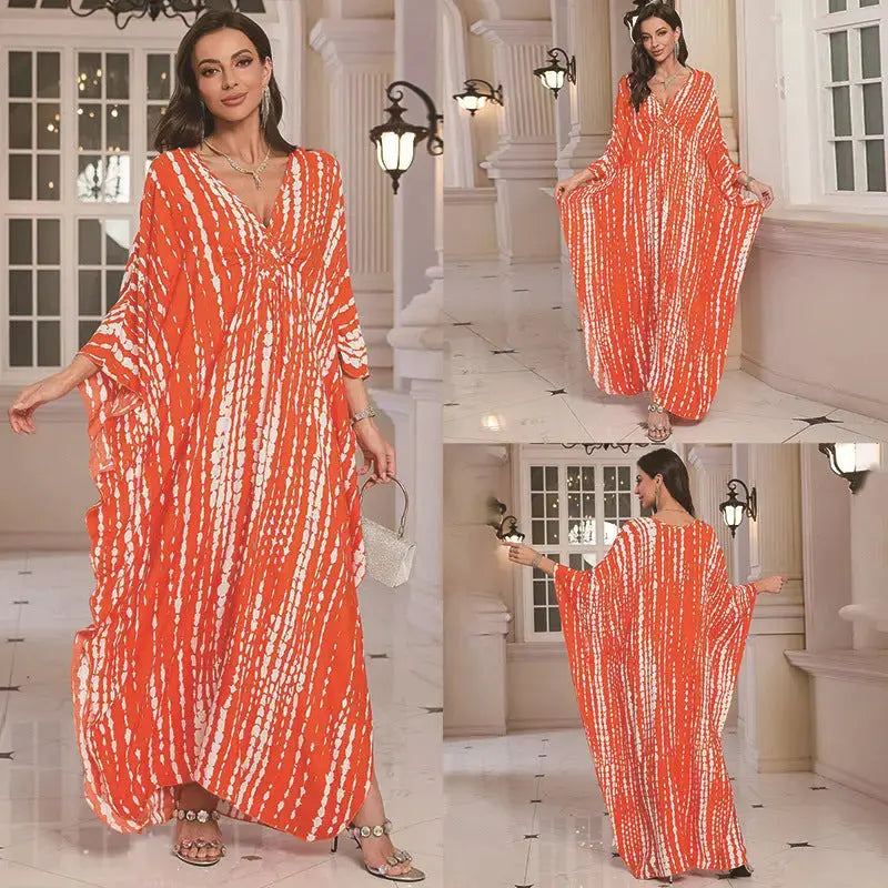 Cotton Printed Vacation Beach Long Dress for Women, Loose Long Dress, Bikini Cover-Up, Sun Protection Clothing My Store