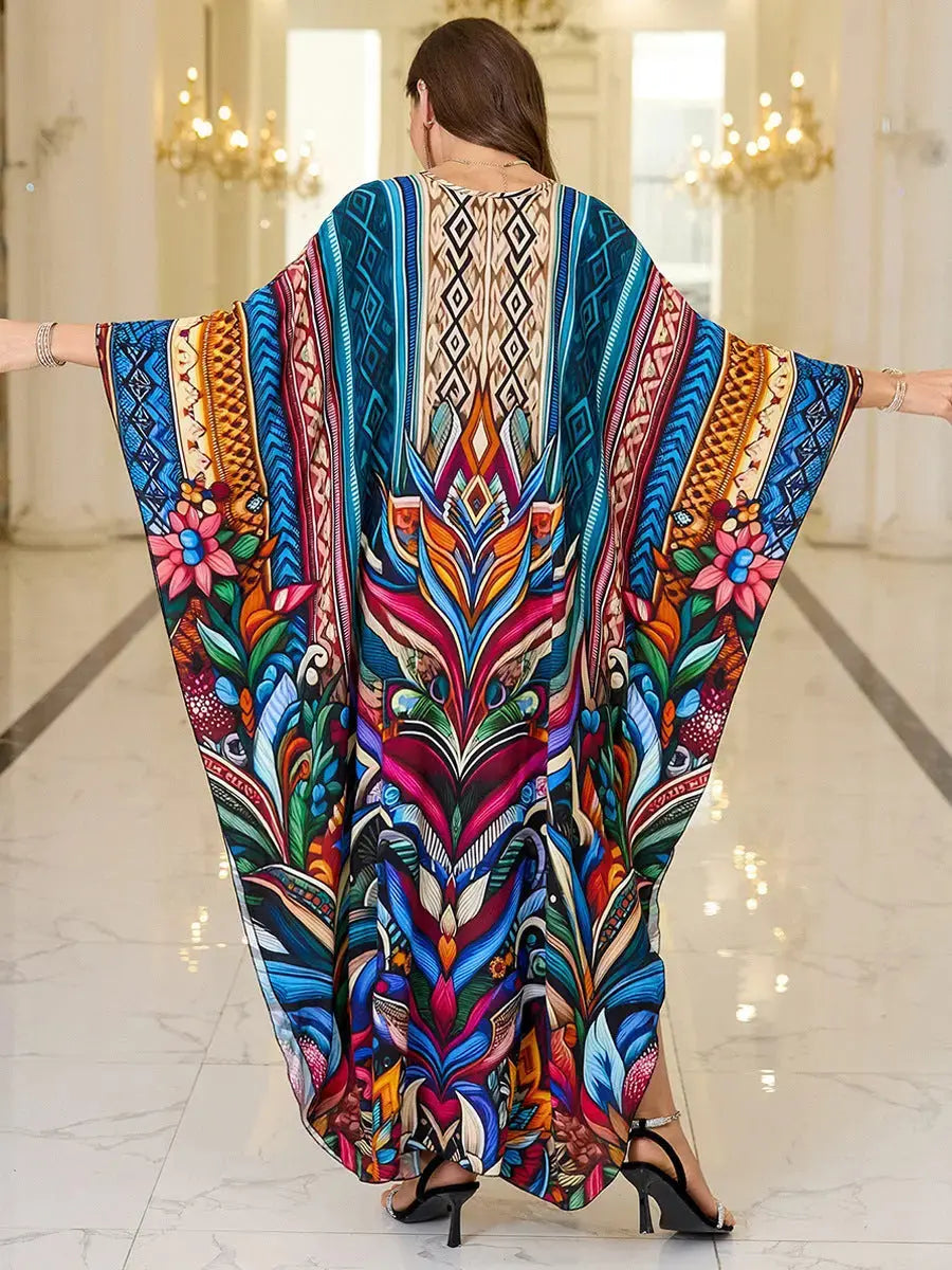 Cotton Printed Vacation Beach Long Dress for Women, Loose Long Dress, Bikini Cover-Up, Sun Protection Clothing My Store