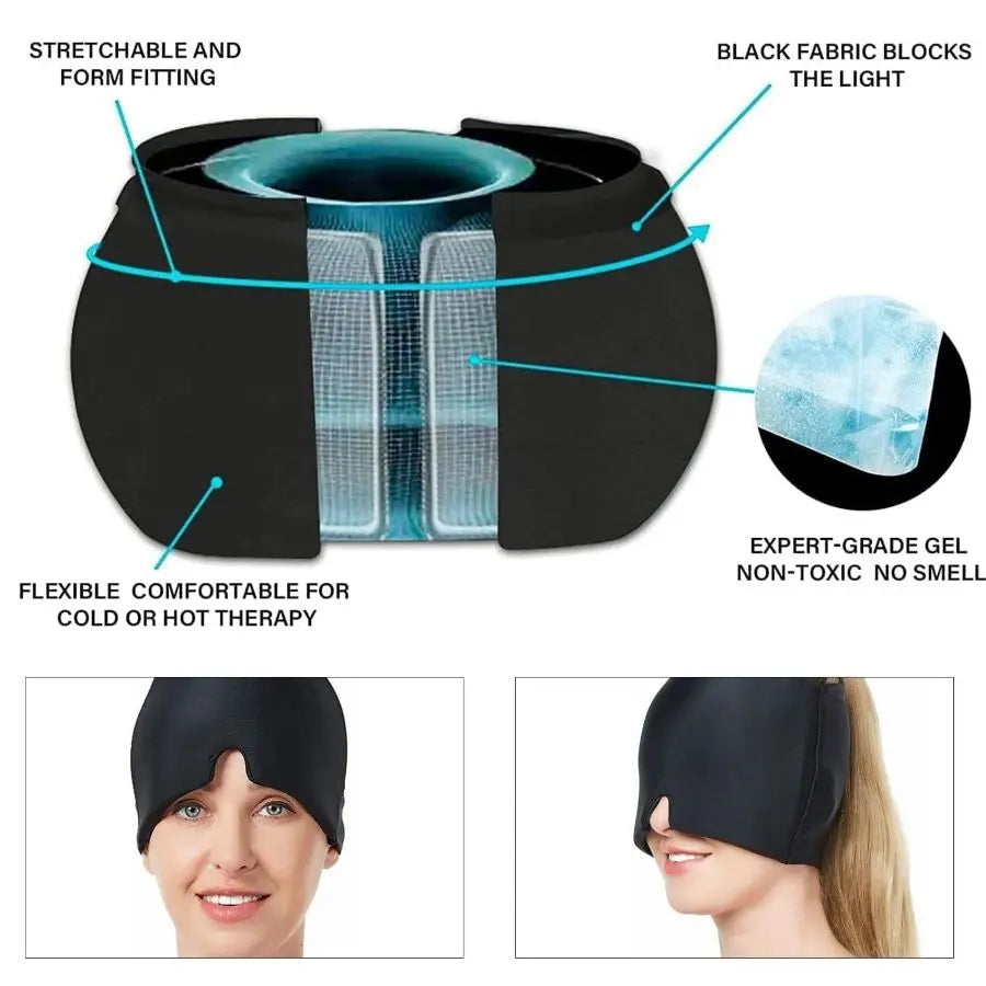Migraine Relief Hat Gel Hot Cold Therapy Ice cap 360° Pain Mask Gel Release Pressure Head Massager Relax Pain Pack Eye Masks with Free Gift Doba