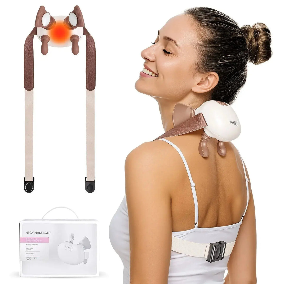 Human-Like Neck Massager With Heat Cordless Neck Massager for Pain Relief Deep Tissue Shiatsu Massager for for Neck Shoulders Back Legs Doba