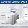 Countertop Ice Maker Machine;  Portable Compact Ice Cube Maker with Ice Scoop & Basket;  26Lbs/24H Ice Machine for Home/Kitchen/Office/Bar;  Black;  Green;  Silver Doba