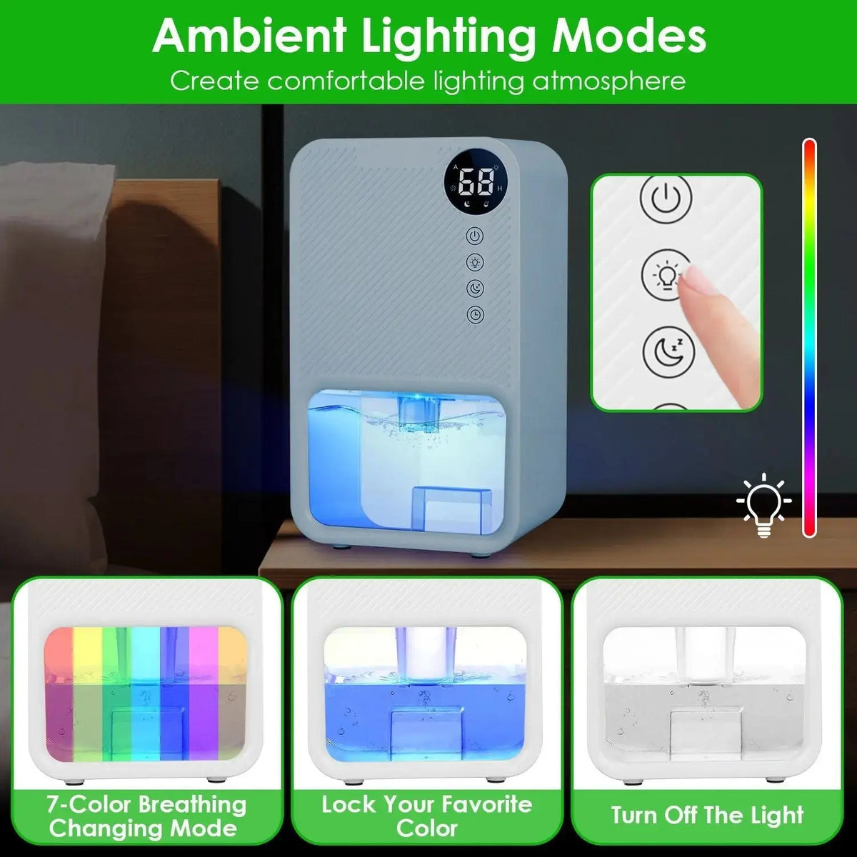 Portable Small Dehumidifier with Humidity Display, 10oz Moisture Removal per Day, 1.1L Water Tank, 1-24H Timer & 7-Color Night Light for Bathroom RV Closet Doba