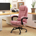 Pink Massage Office Chair High Back Executive Desk Chair with Vibration Massage Retractable Footrest 155 Degree Reclining Faux Leather Computer Chair for Home Office Doba