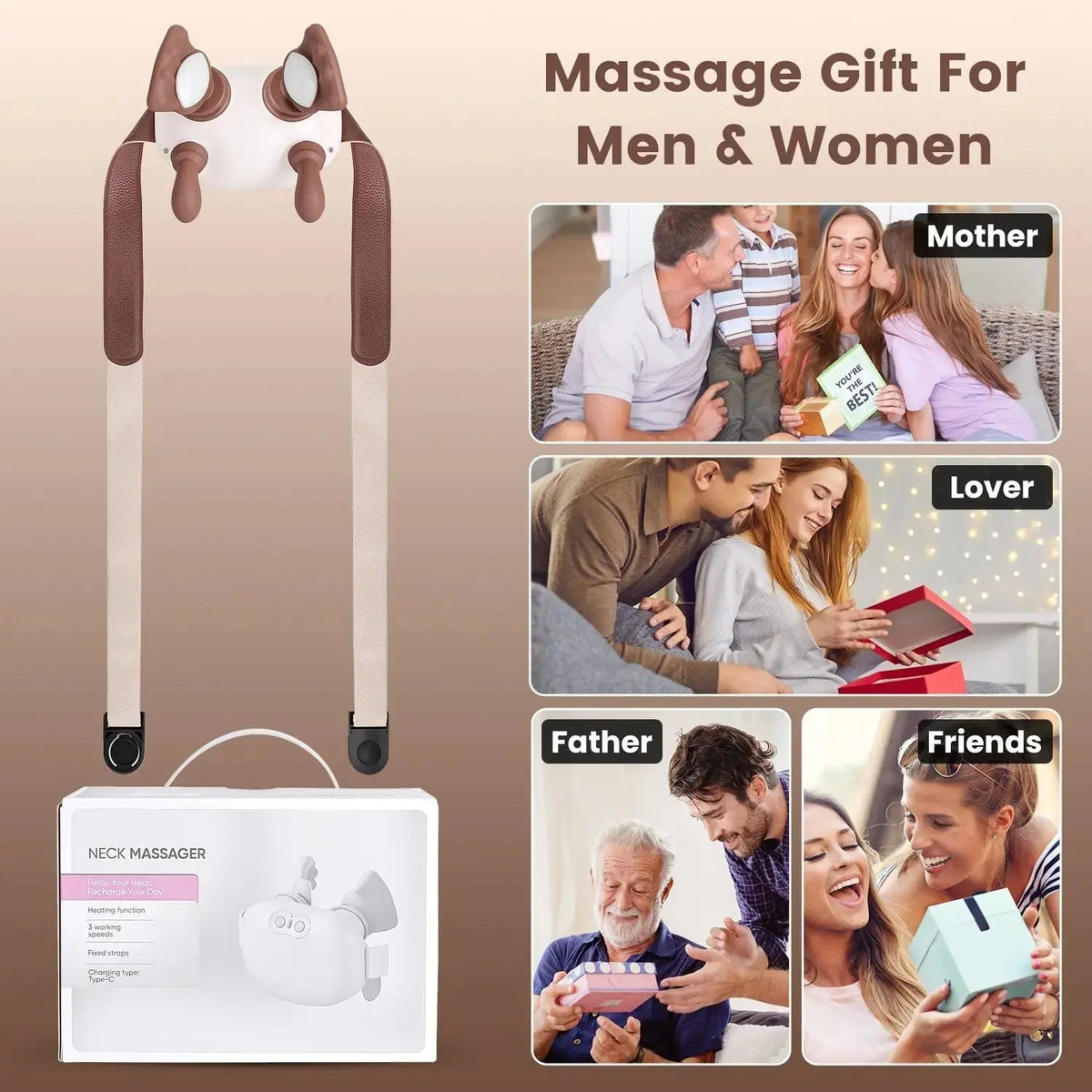 Human-Like Neck Massager With Heat Cordless Neck Massager for Pain Relief Deep Tissue Shiatsu Massager for for Neck Shoulders Back Legs Doba