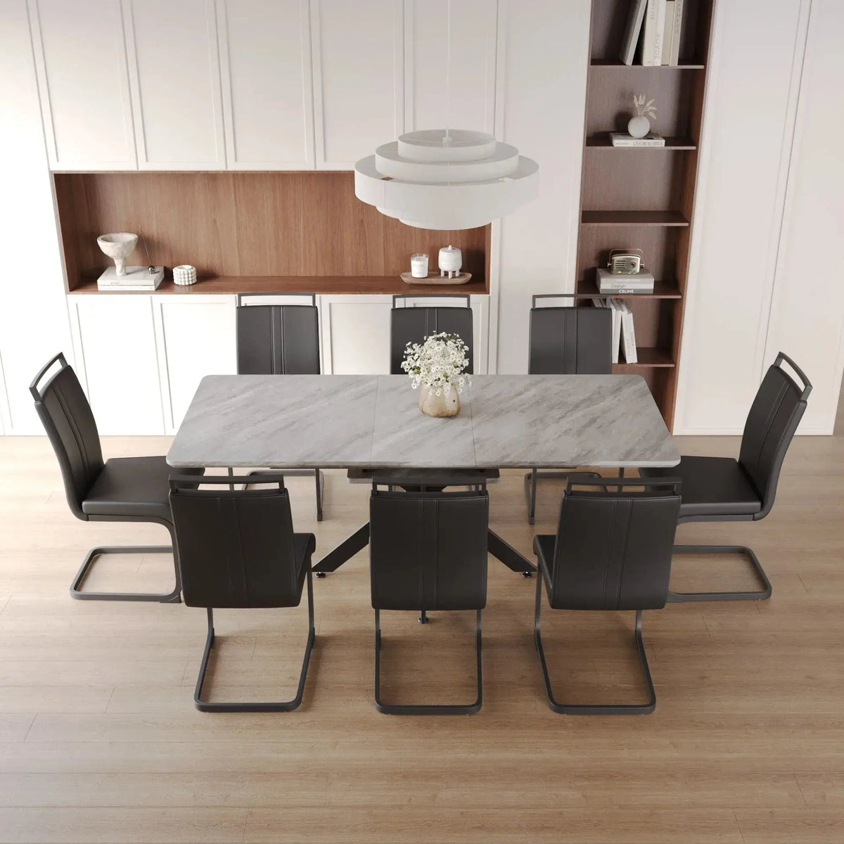 62.4" extendable 78.15" dining Table Set for 6-8 Person for Dining Room,C-shaped Tube Soft padded armless dining chair and Very large Dining Room Table Kitchen Table Chair Set with metal Legs Doba