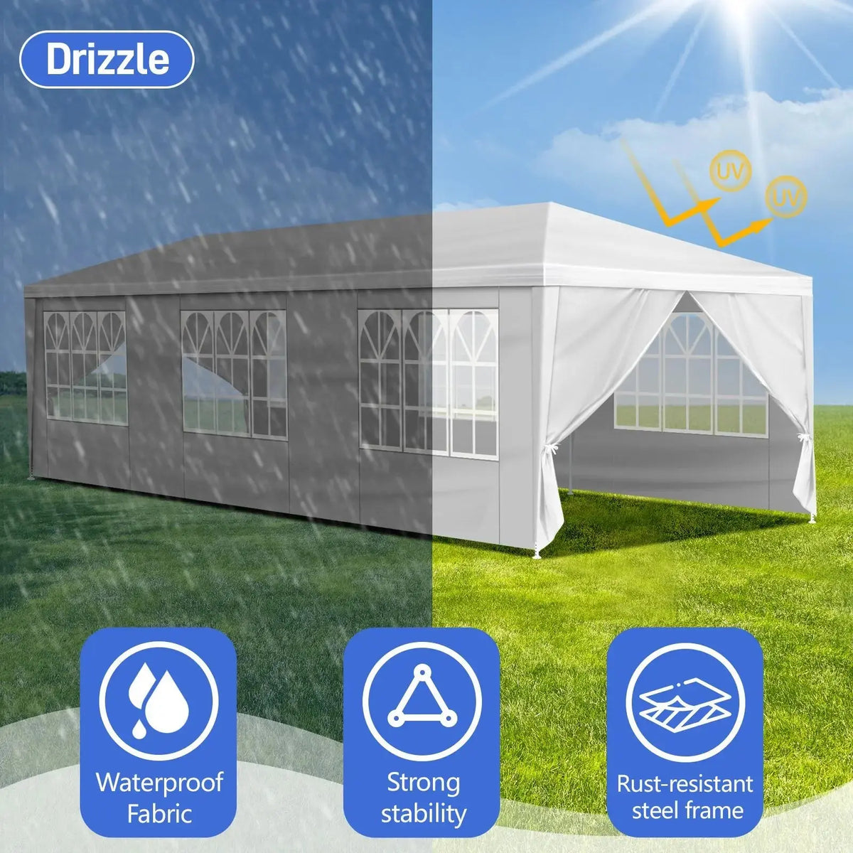 10'x30' Outdoor Party Tent with 8 Removable Sidewalls, Waterproof Canopy Patio Wedding Gazebo, White (self-pickup ONLY) Doba