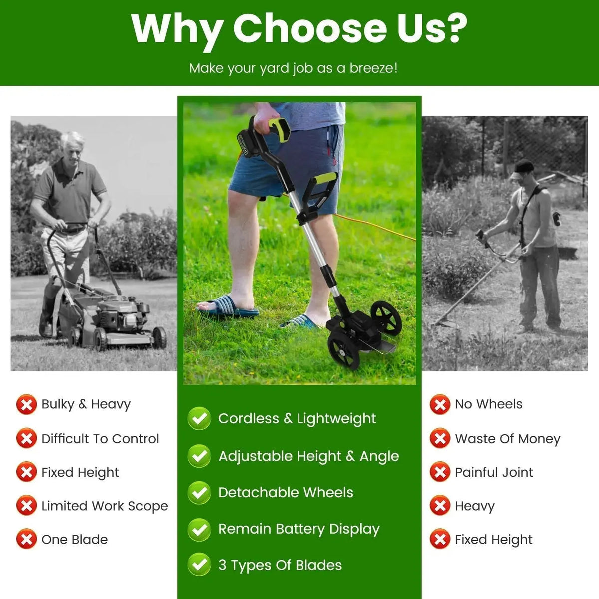 21V Electric Weed Edger Cordless String Trimmer Grass Mower Eater Bush Cutter with 16800RPM 2x 3000mAh Batteries 3.6-4.6FT Length 90° Rotatable Angle Saw Blade Steel Blade String Blade GPCT5290 Doba