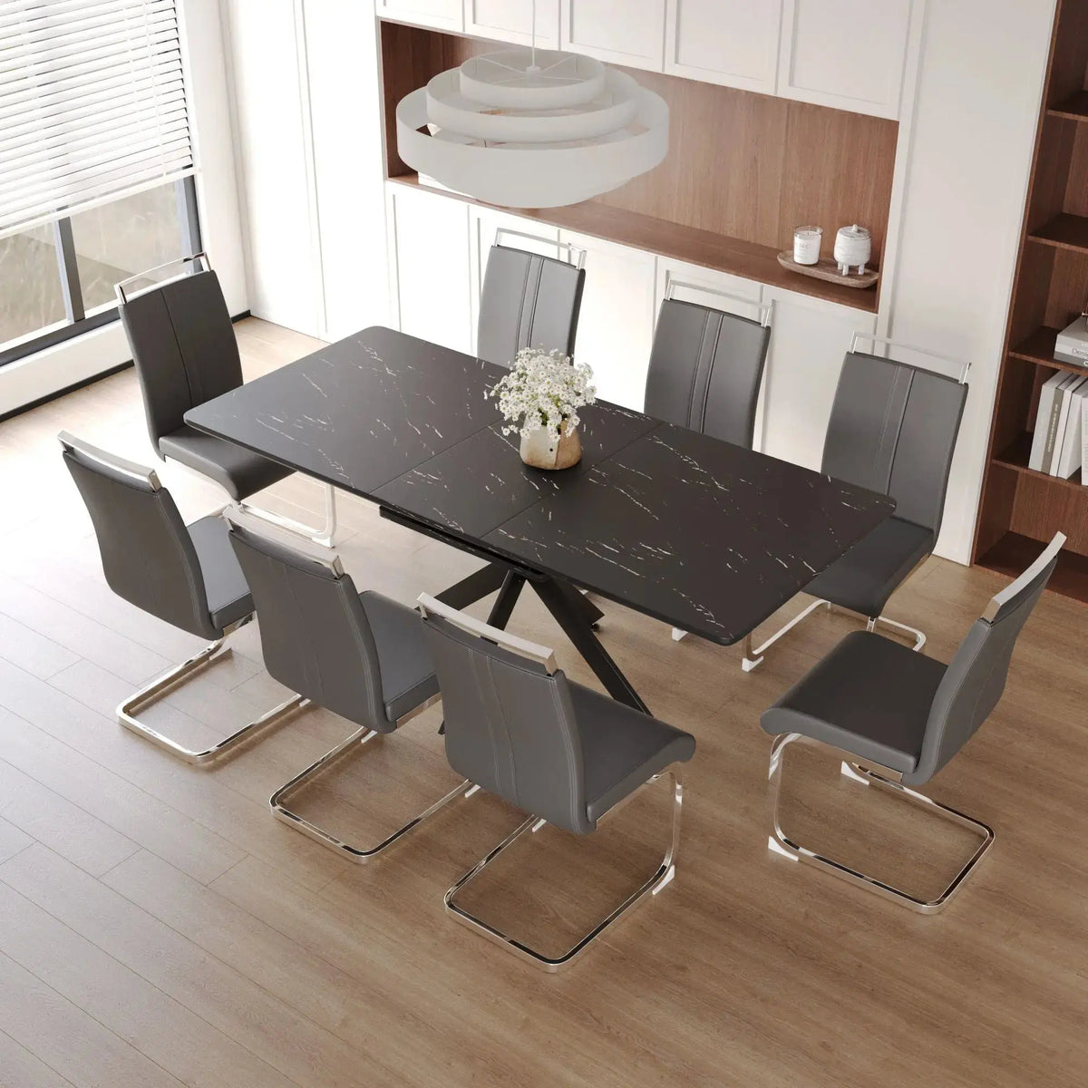 62.4" extendable 78.15" dining Table Set for 6-8 Person for Dining Room,C-shaped Tube Soft padded armless dining chair and Very large Dining Room Table Kitchen Table Chair Set with metal Legs Doba