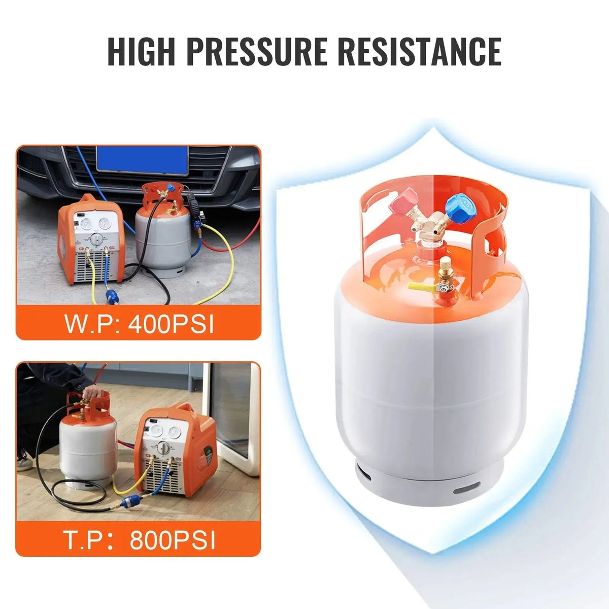 Refrigerant Recovery Tank, 30 LBS Capacity, 400 psi Portable Cylinder Tank with Y-Valve for Liquid/Vapor, High-sealing Recovery Can for R22/R134A/R410A, Orange+Gray Doba