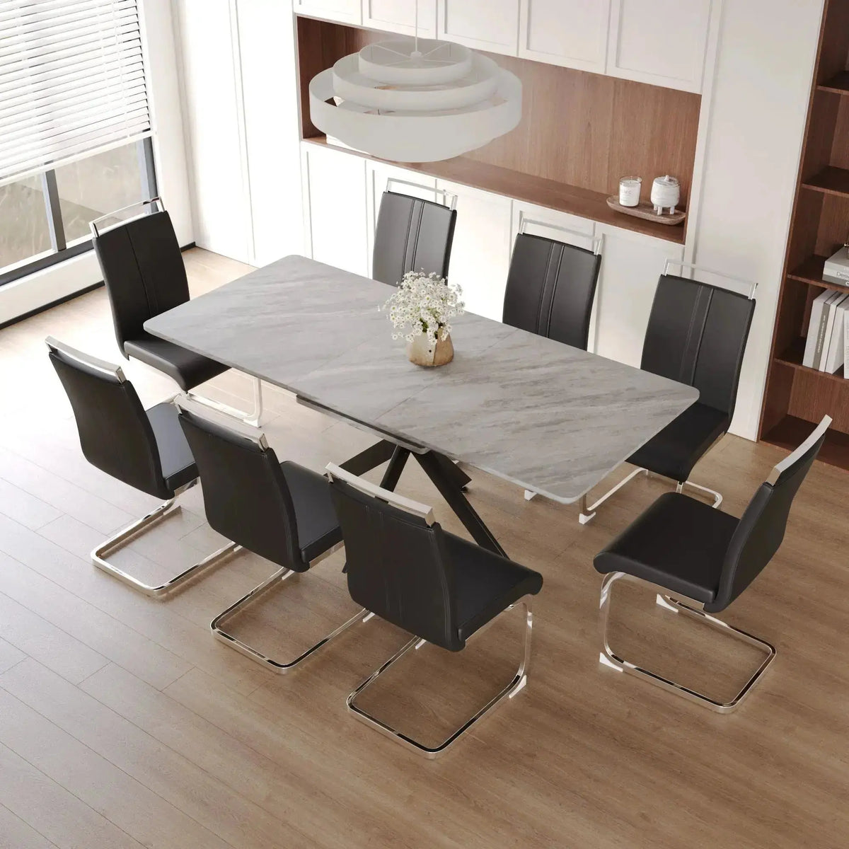 62.4" extendable 78.15" dining Table Set for 6-8 Person for Dining Room,C-shaped Tube Soft padded armless dining chair and Very large Dining Room Table Kitchen Table Chair Set with metal Legs Doba