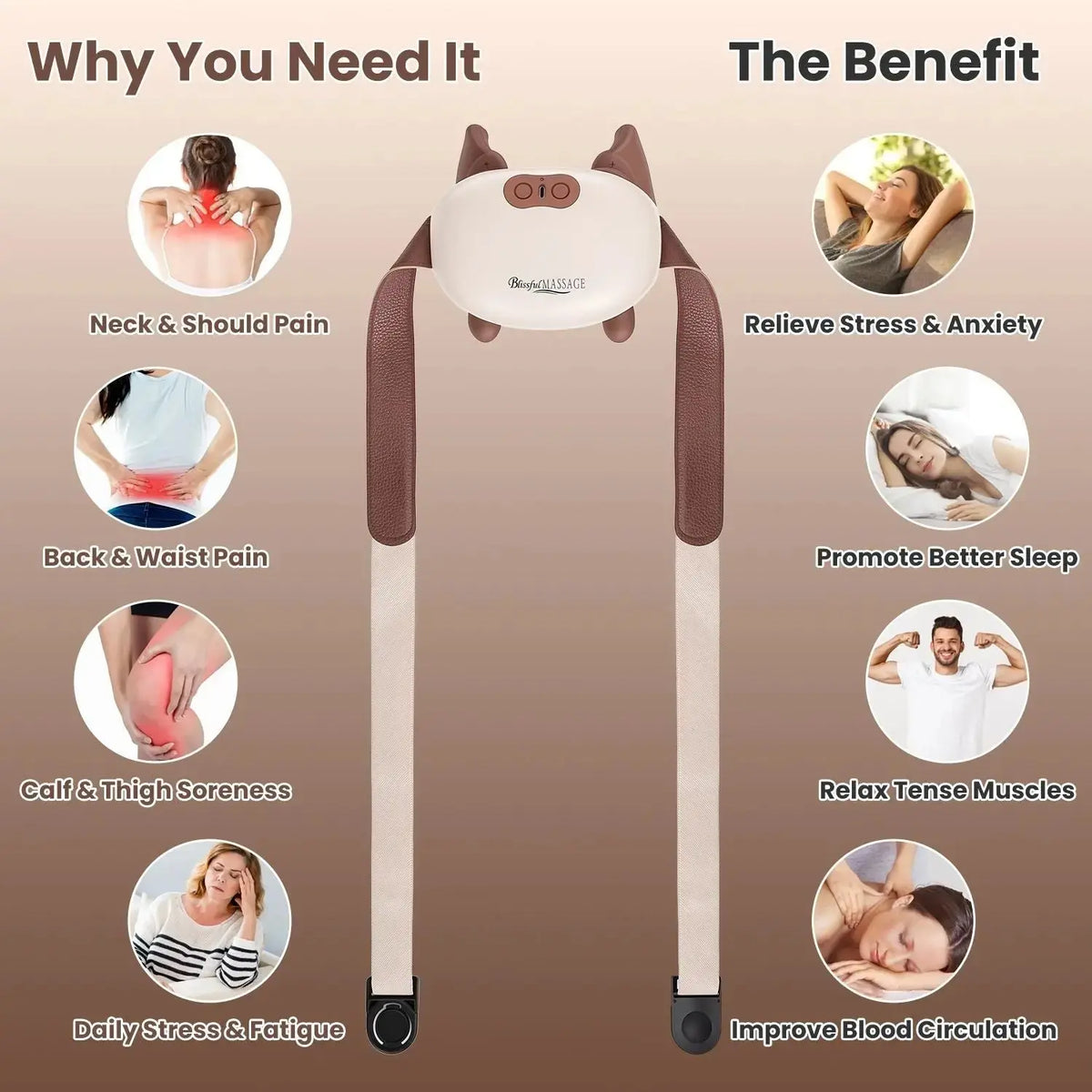 Human-Like Neck Massager With Heat Cordless Neck Massager for Pain Relief Deep Tissue Shiatsu Massager for for Neck Shoulders Back Legs Doba