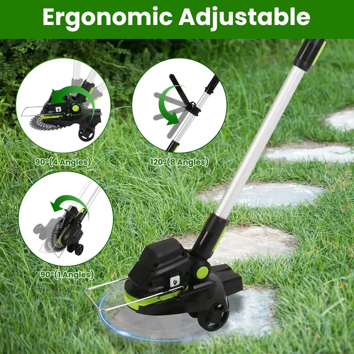 21V Electric Weed Edger Cordless String Trimmer Grass Mower Eater Bush Cutter with 16800RPM 2x 3000mAh Batteries 3.6-4.6FT Length 90° Rotatable Angle Saw Blade Steel Blade String Blade GPCT5290 Doba