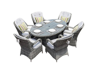 Direct Wicker Patio Wicker 7 Piece Oval Dining Set-Gray Doba