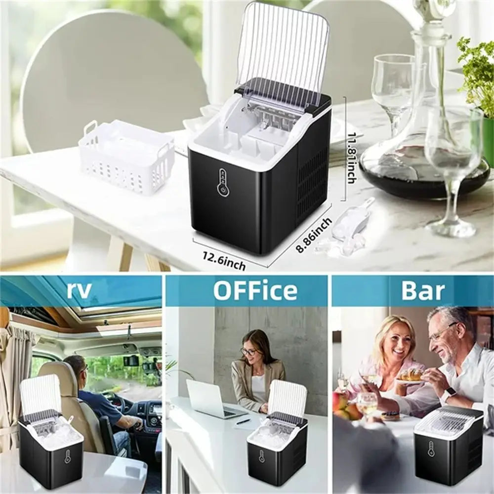 Countertop Ice Maker Machine;  Portable Compact Ice Cube Maker with Ice Scoop & Basket;  26Lbs/24H Ice Machine for Home/Kitchen/Office/Bar;  Black;  Green;  Silver Doba
