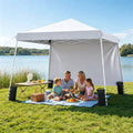 9ft x 9ft Pop Up Canopy Tent with Sidewall, UPF 50+ Silver Coated Waterproof Oxford Instant Shelter, 2-Level Adjustable Height Outdoor Canopy with Stakes Sandbags- White Doba