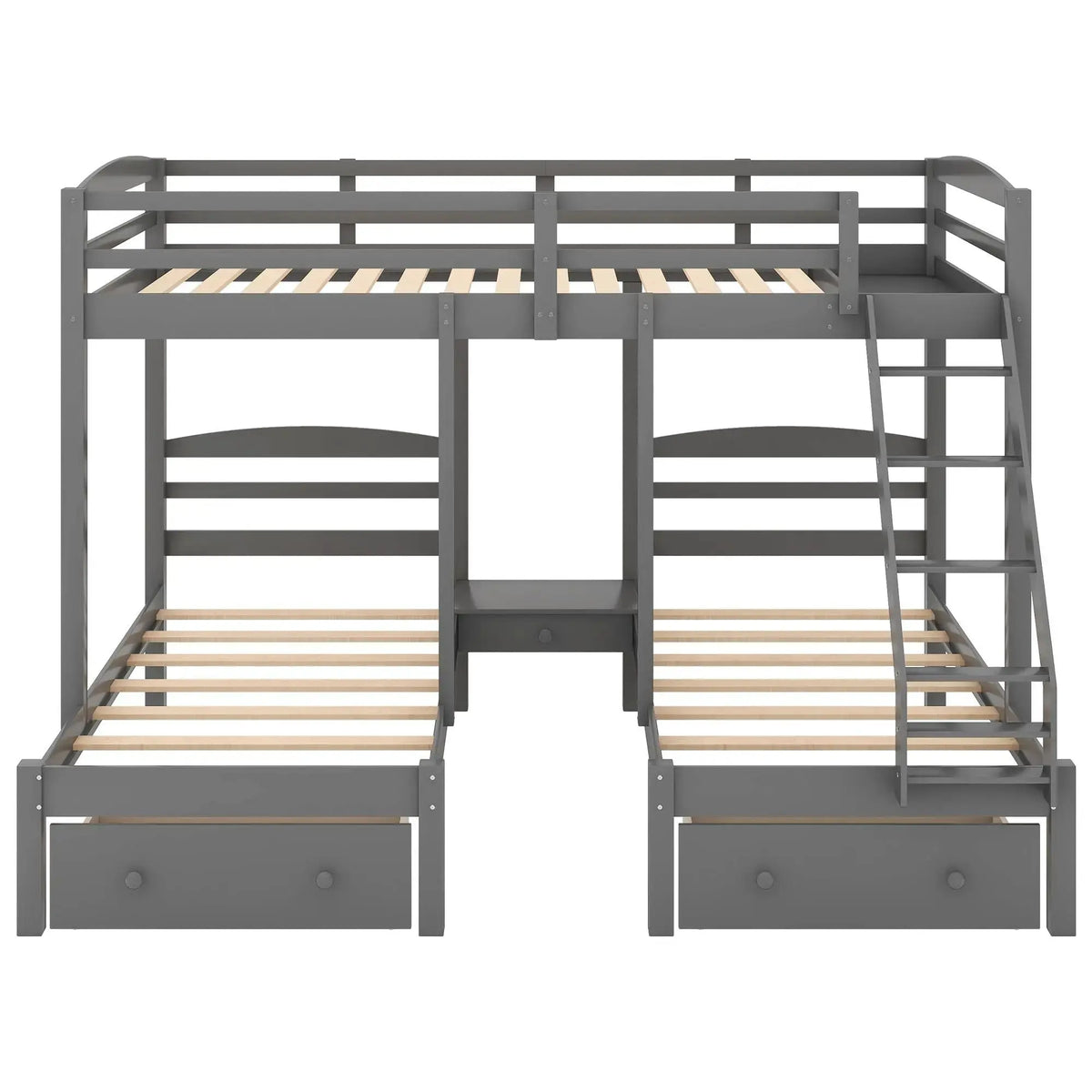 Full over Twin & Twin Bunk Bed,Triple Bunk Bed with Drawers, Gray Doba