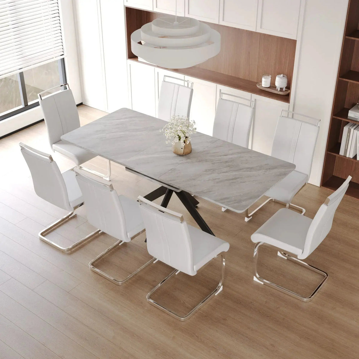 62.4" extendable 78.15" dining Table Set for 6-8 Person for Dining Room,C-shaped Tube Soft padded armless dining chair and Very large Dining Room Table Kitchen Table Chair Set with metal Legs Doba