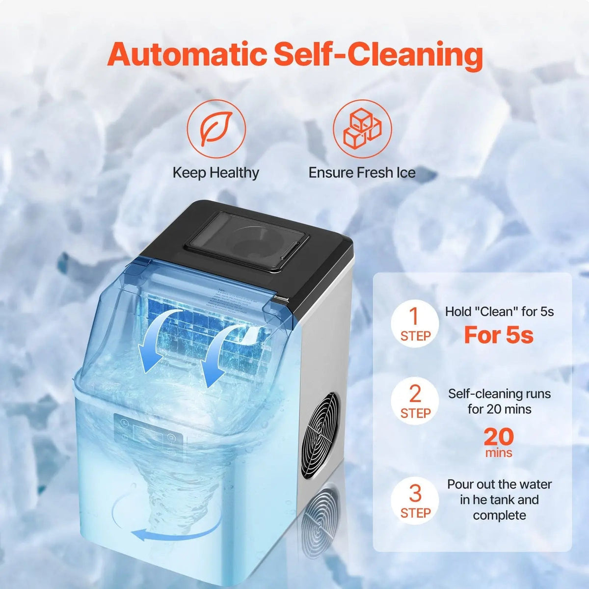 Countertop Ice Maker, 24 Cubes Ready in 15 Mins, 45lbs in 24Hrs, Self-Cleaning Portable Ice Maker with Ice Scoop and Basket, Ice Machine with 3 Sizes Ice Cube for Home Kitchen Office Party Doba