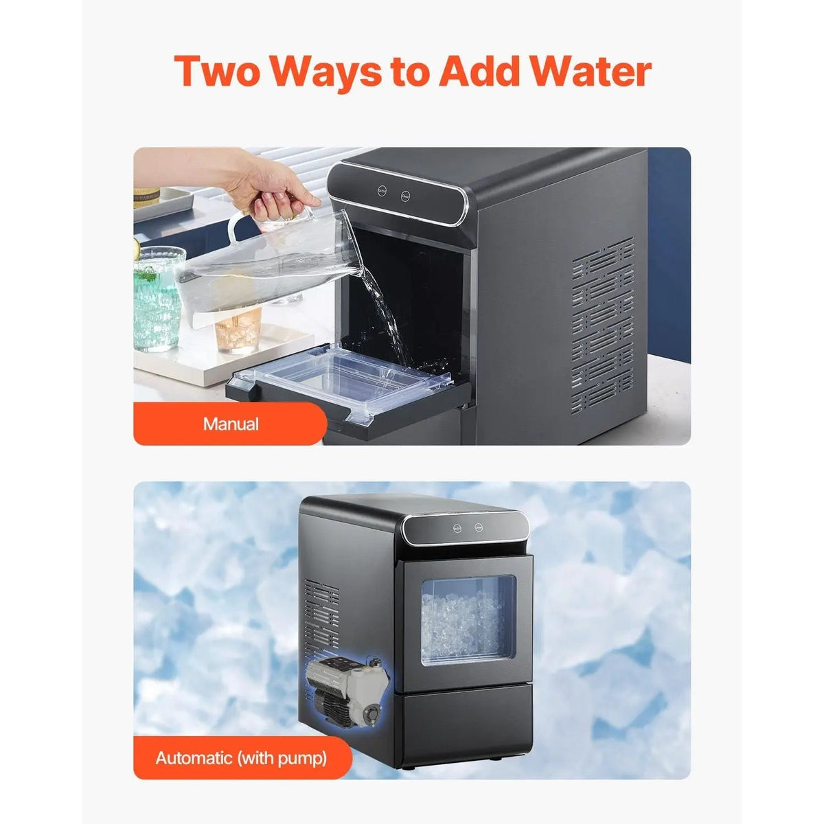 Nugget Ice Maker, 37lbs/24H Pebble Ice Maker with Self Cleaning, Chewable Ice Maker with Ice Scoop and Basket, Stainless Steel Ice Machine with Convenient Ice Transfer for Home Kitchen Office Doba
