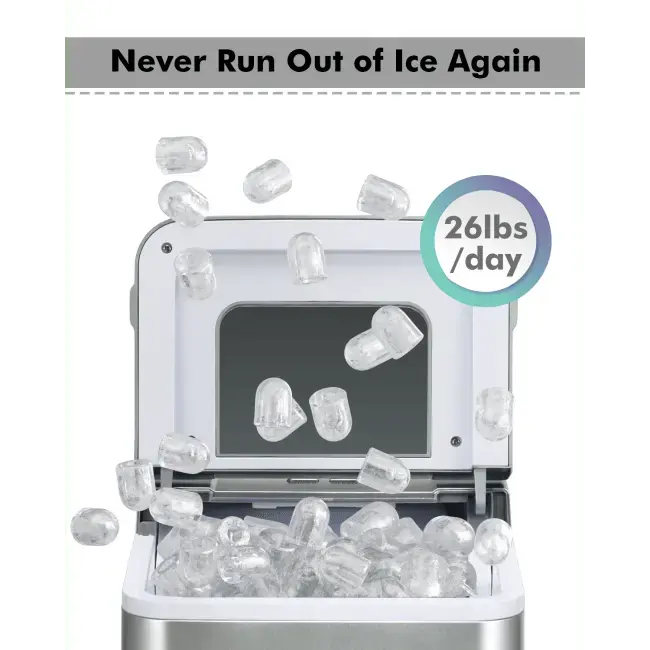 26lbs/24h Portable Countertop Ice Maker Machine with Scoop Doba