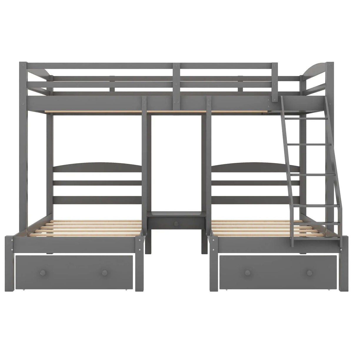 Full over Twin & Twin Bunk Bed,Triple Bunk Bed with Drawers, Gray Doba