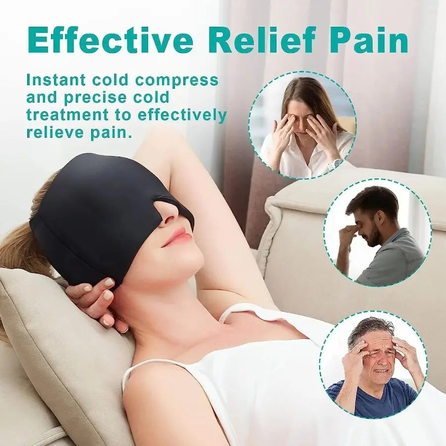 Migraine Relief Hat Gel Hot Cold Therapy Ice cap 360° Pain Mask Gel Release Pressure Head Massager Relax Pain Pack Eye Masks with Free Gift Doba