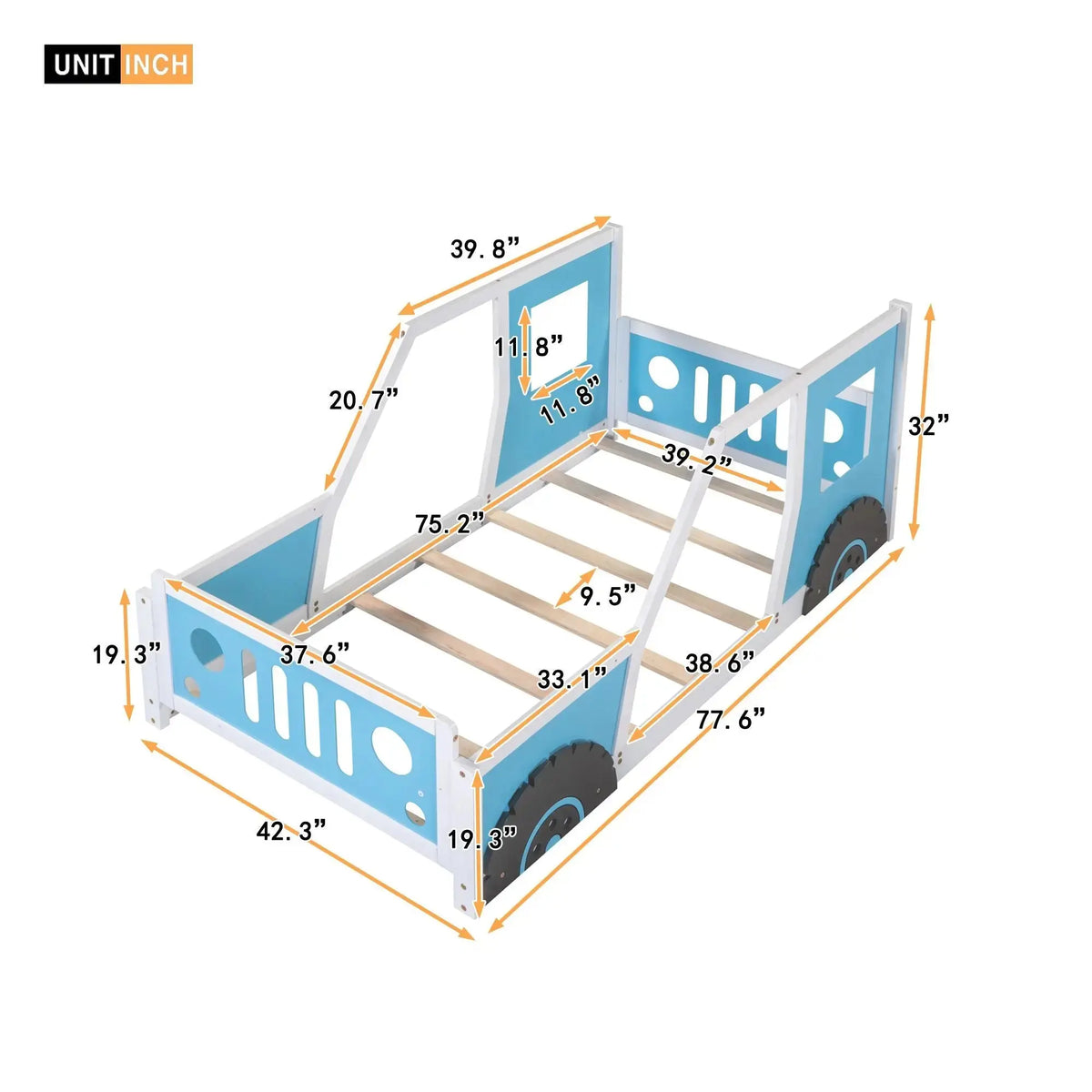 Twin Size Classic Car-Shaped Platform Bed with Wheels Doba